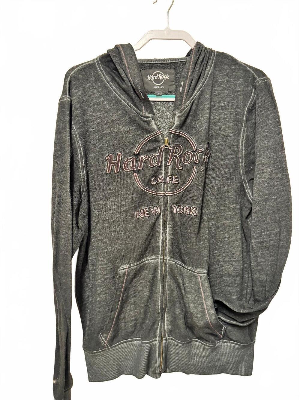 Hard Rock Cafe New York Charcoal Gray Full Zip Hoodie Size M